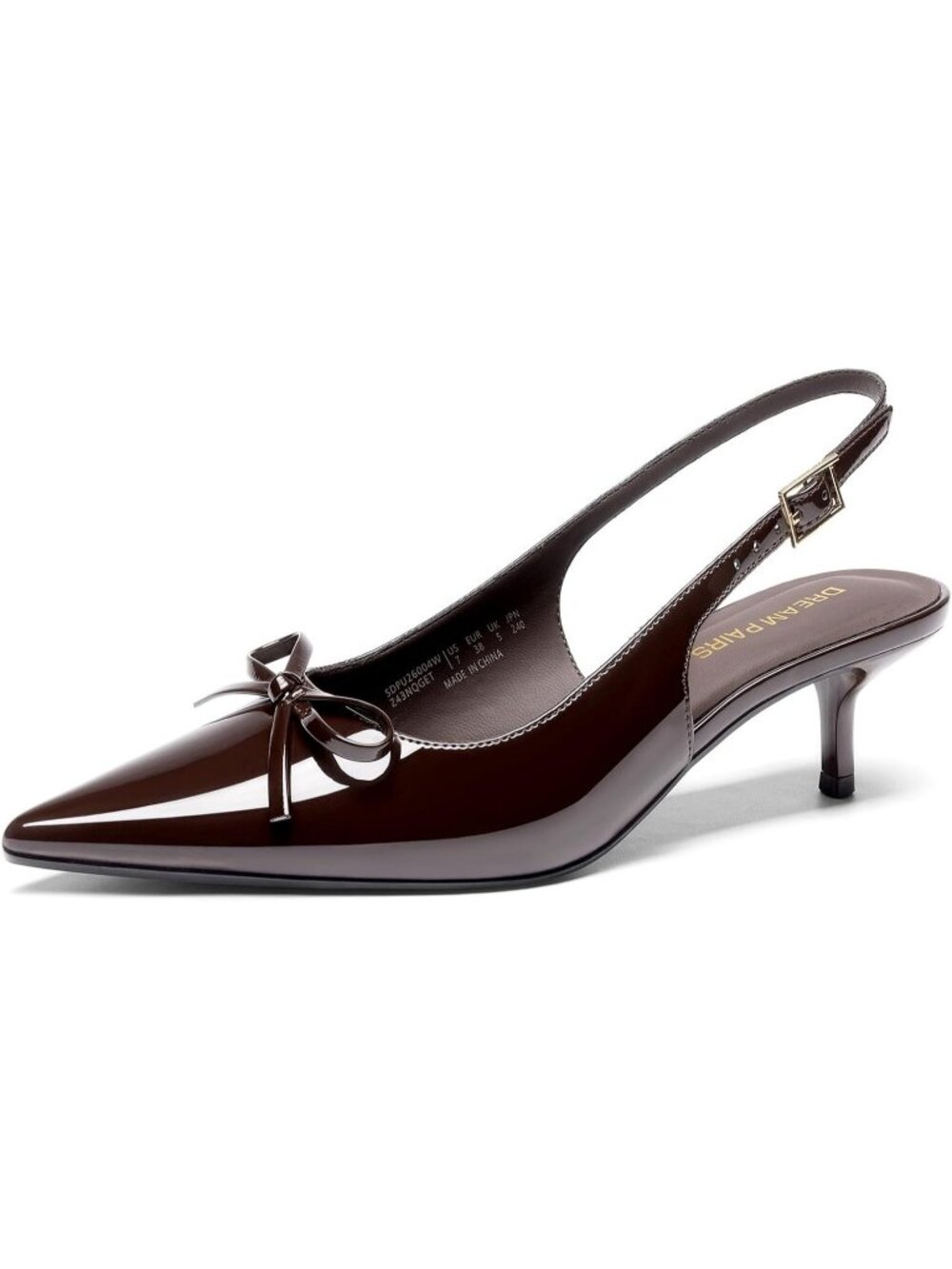 Dream Pairs Women's Dark Brown Slingback Kitten Heel Pointed Toe Bow Pumps